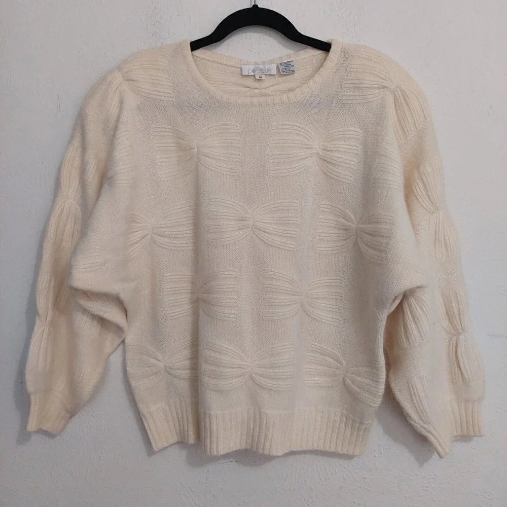 Schrader Vintage 80s Cream Knit Sweater Wool Angora Blend Butterfly Effect‎ Sz M